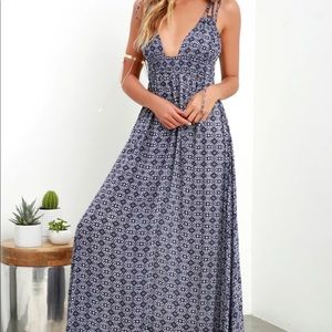 Lulus Field Day Navy Blue Print Tie-Strap Maxi Dress
